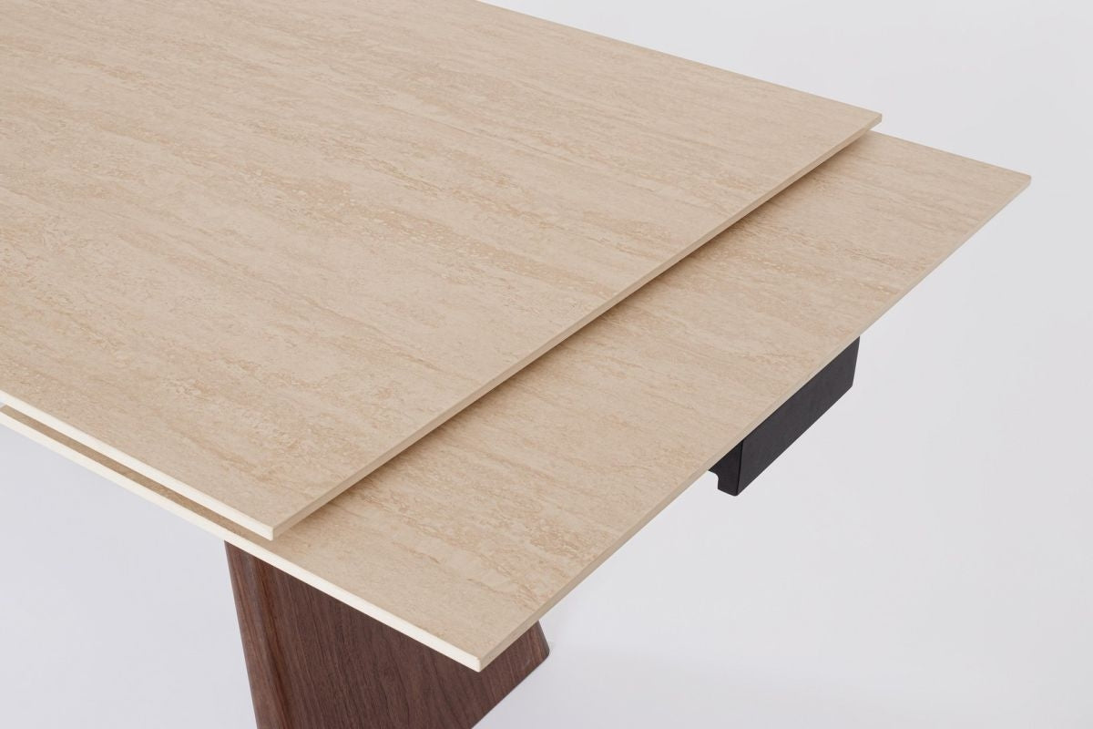 Mesa comedor extensible gres porcelánico / nogal 200-300cm