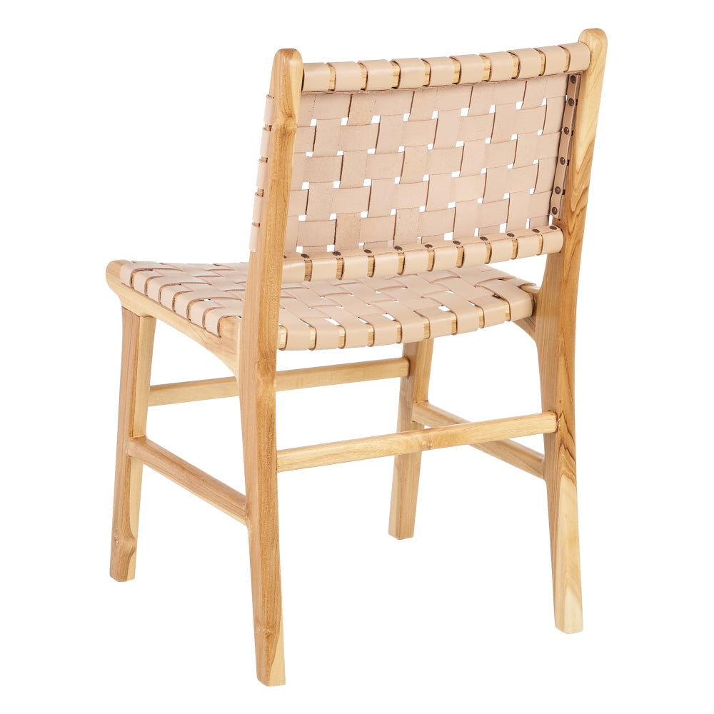 Silla de madera de teca y piel beige