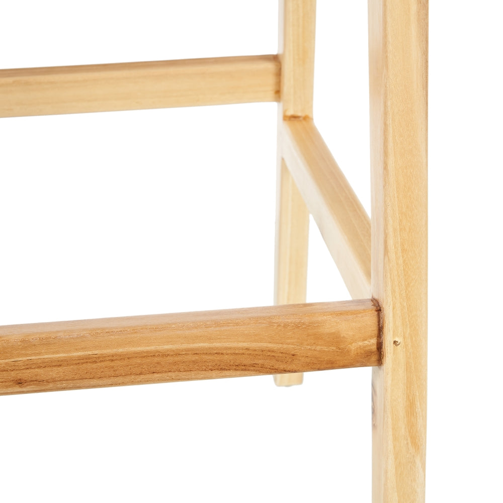 Taburete de madera de teca y piel beige