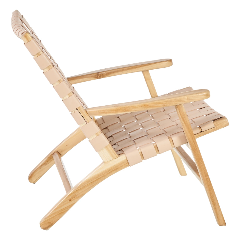 Butaca de madera de teca y piel beige