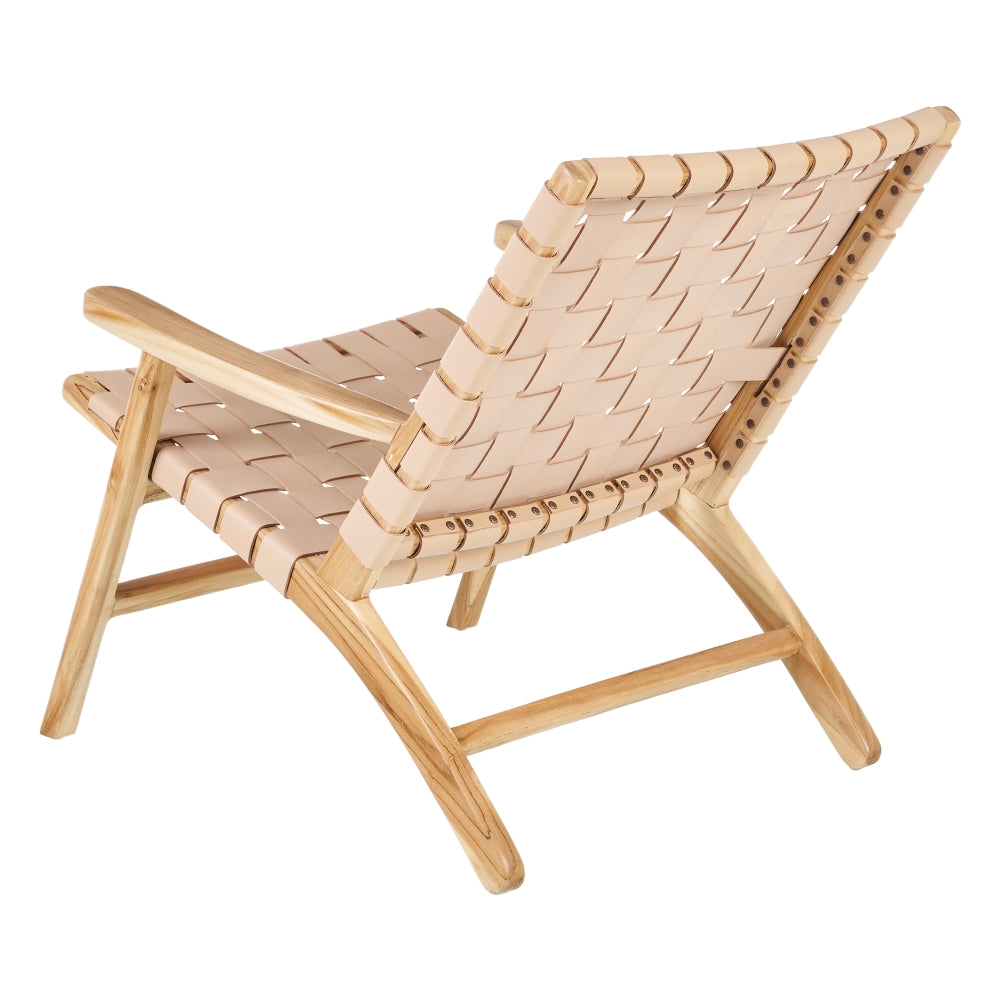 Butaca de madera de teca y piel beige