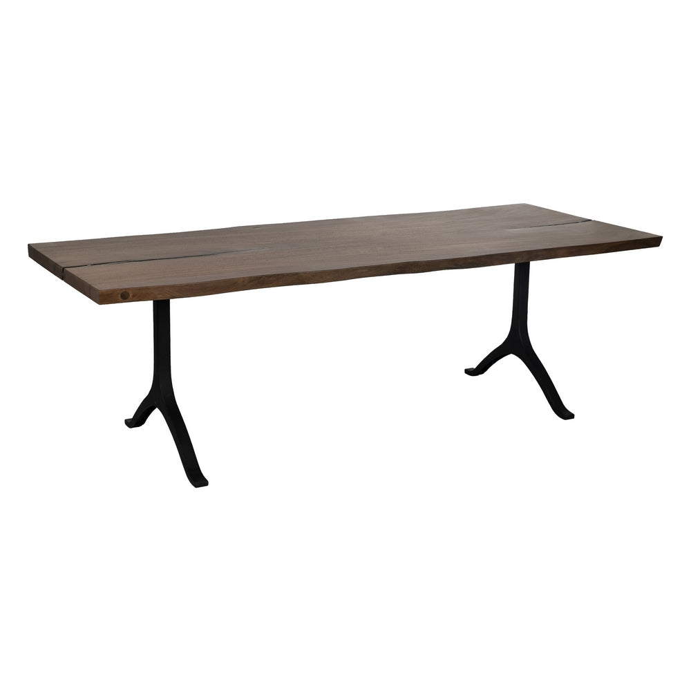 Mesa de comedor de madera de suar y patas de hierro
