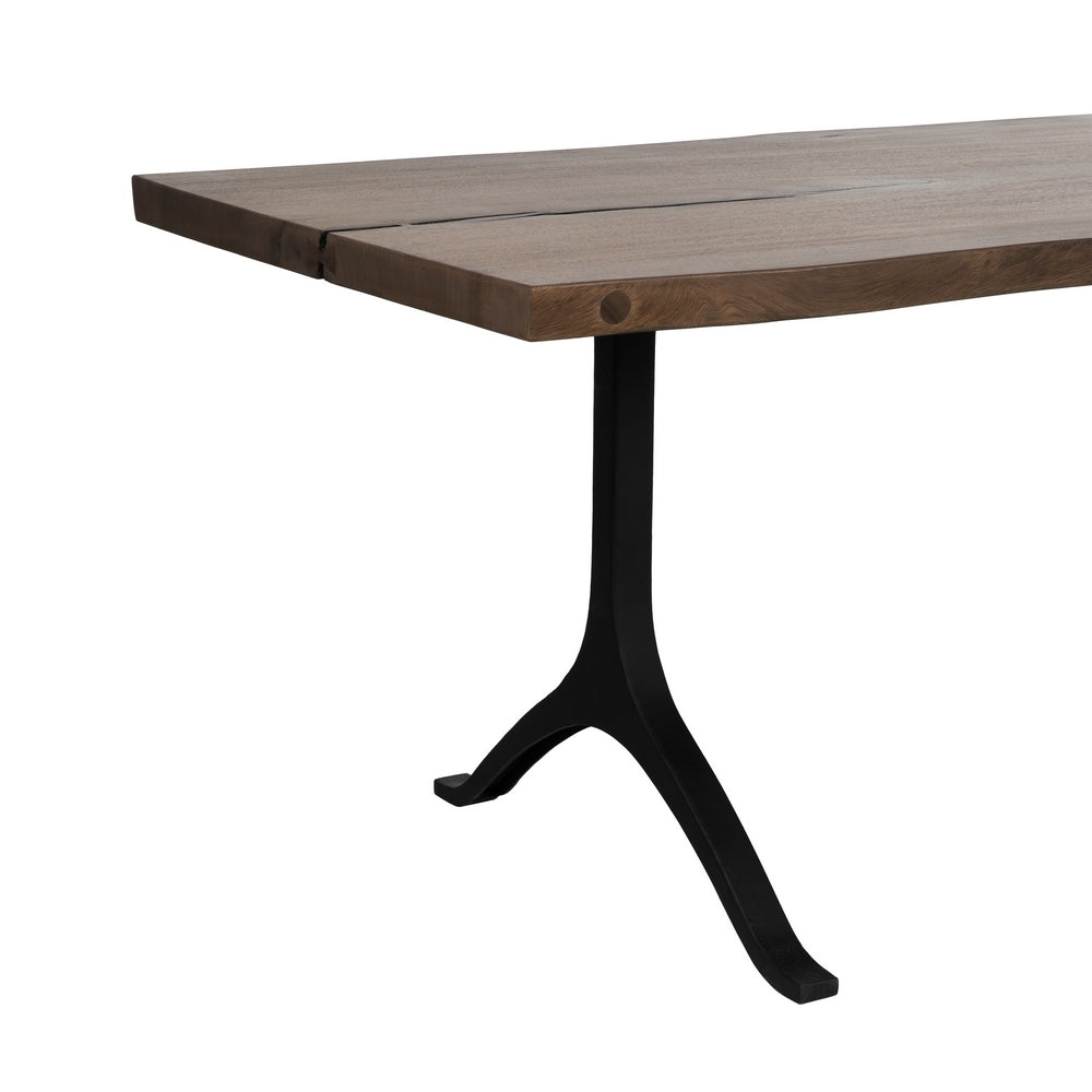 Mesa de comedor de madera de suar y patas de hierro
