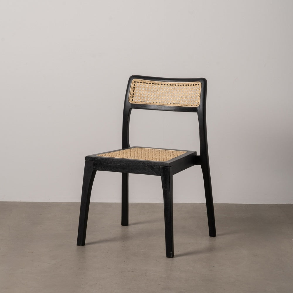Silla de Madera Negra y Ratán Natural