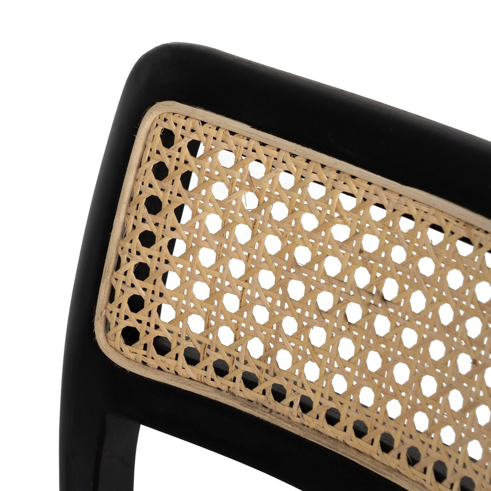 Silla de Madera Negra y Ratán Natural