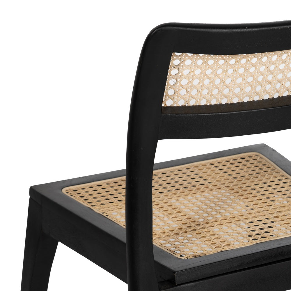 Silla de Madera Negra y Ratán Natural