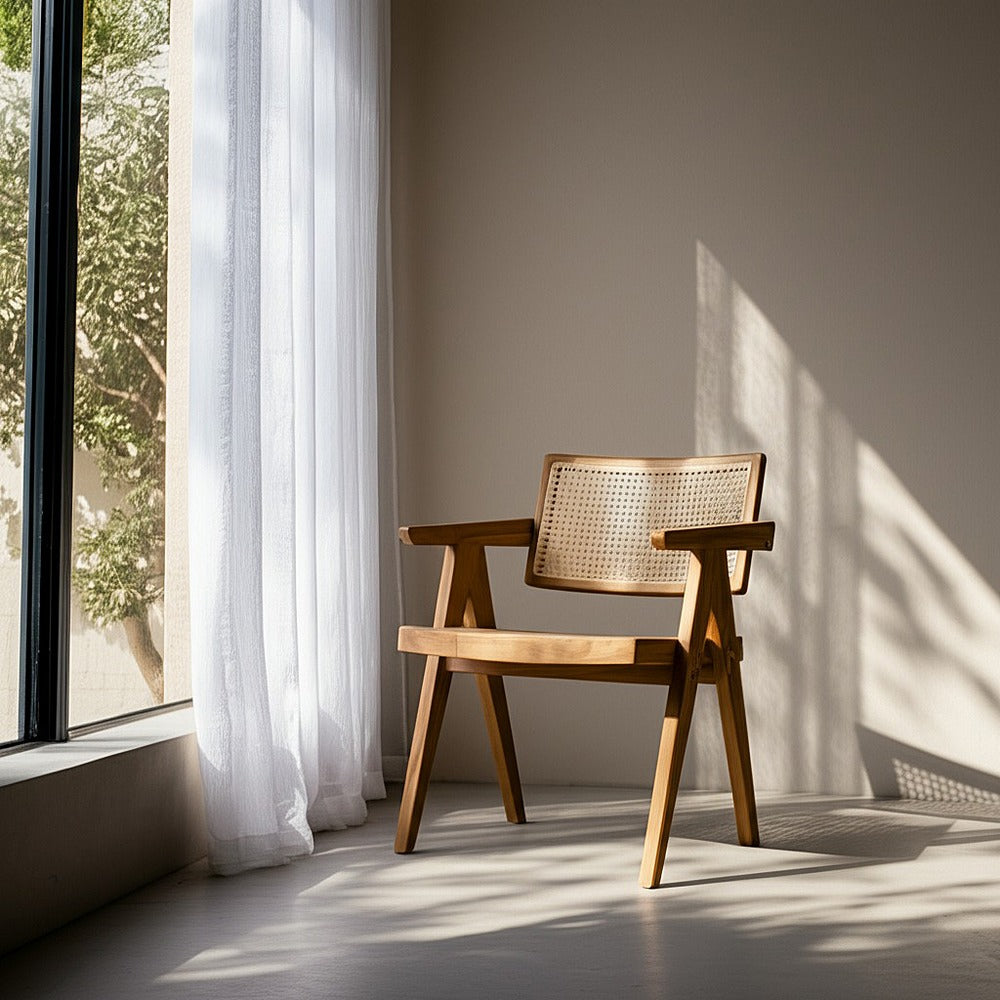 Silla de Teca Natural y Ratán