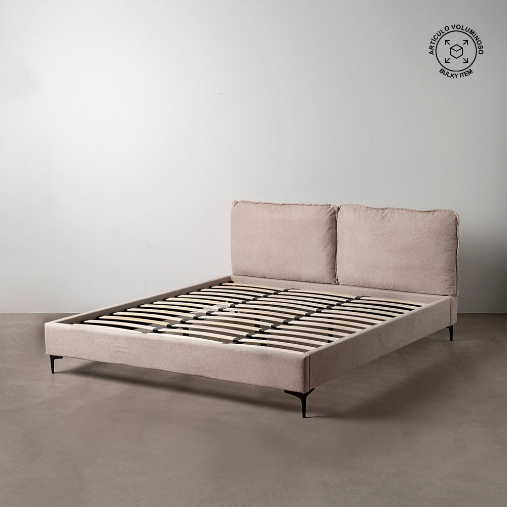 CAMA CON CABECERO BEIGE