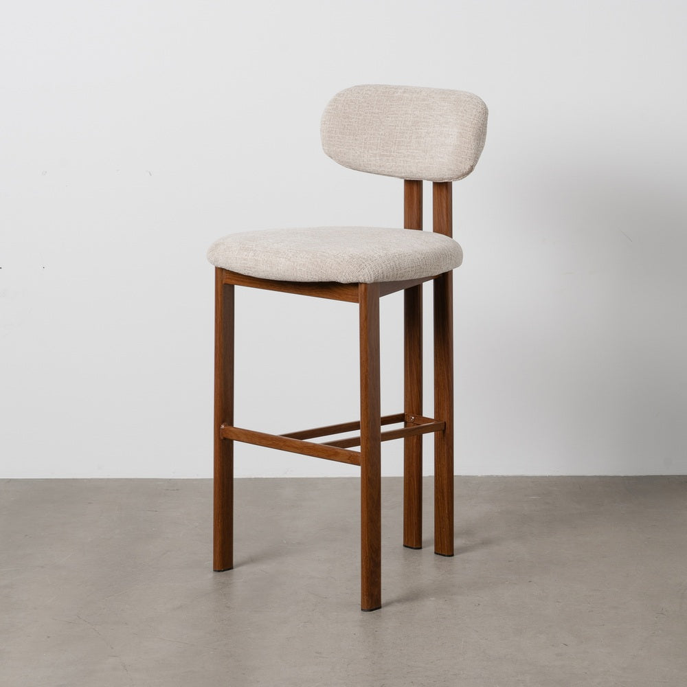 Taburete alto beige en tejido y metal – 75 cm