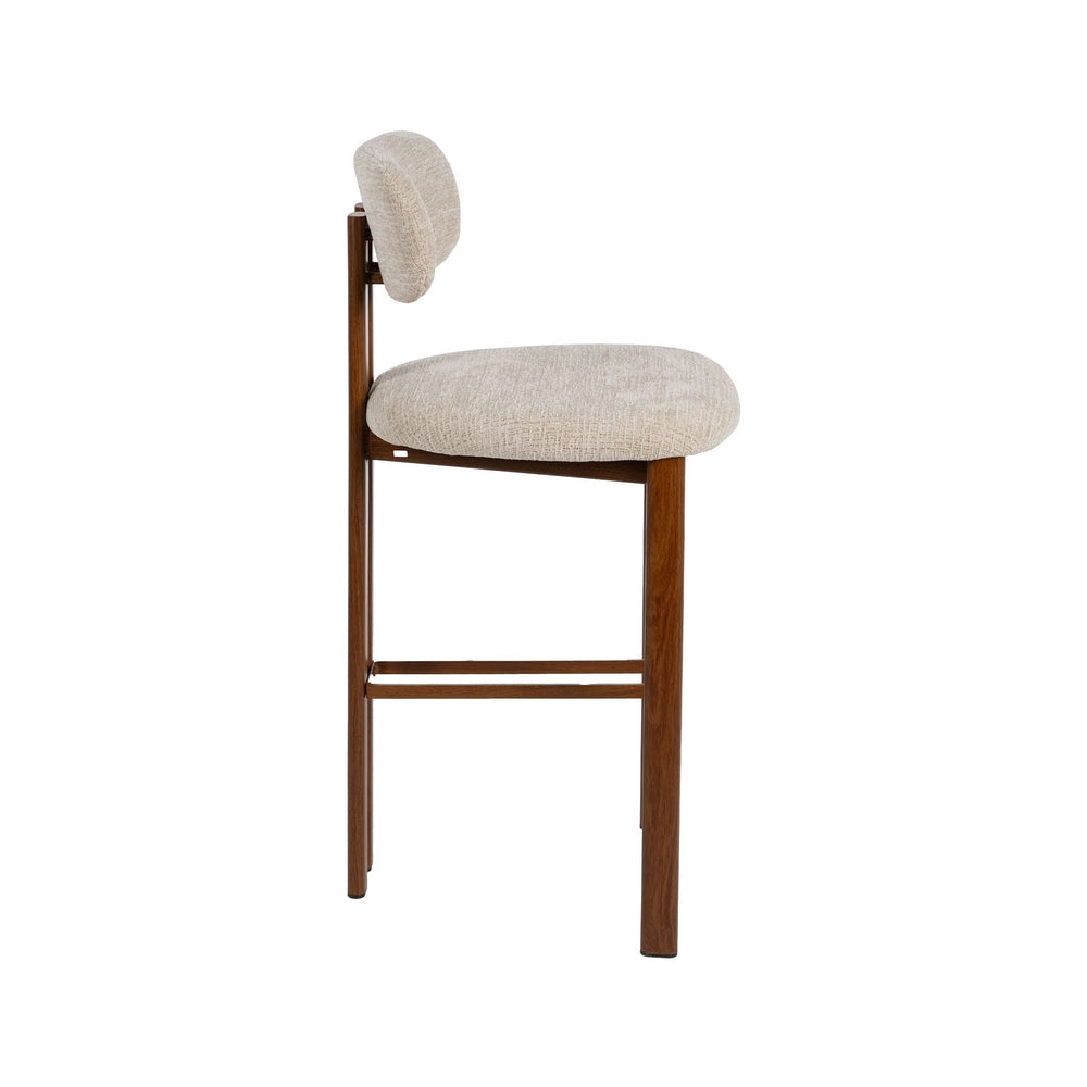 Taburete alto beige en tejido y metal – 75 cm