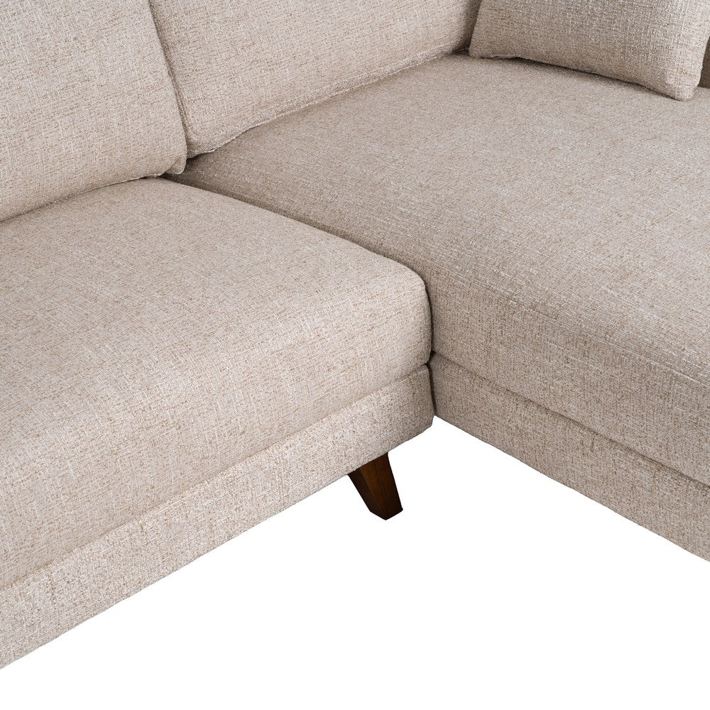 Sofá chaise longue beige en tejido y madera – 240 cm