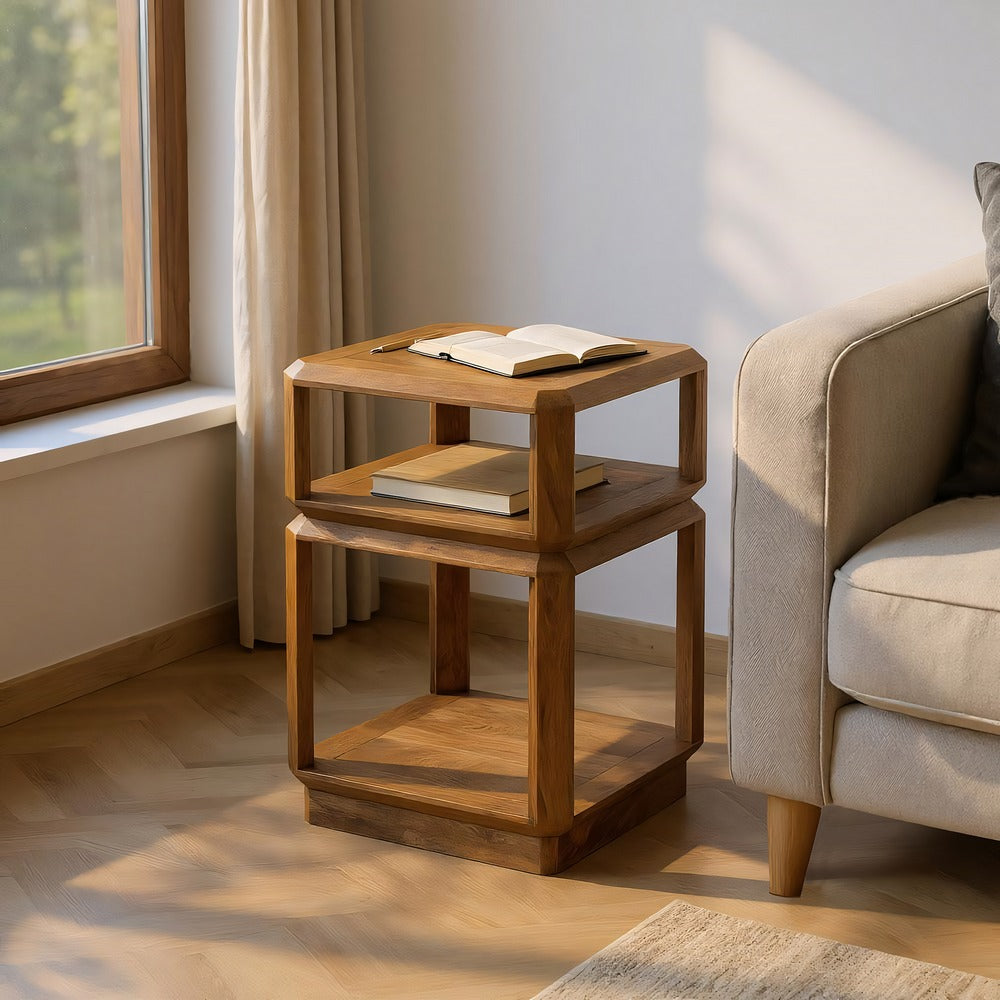 Mesa auxiliar de madera de mango marrón