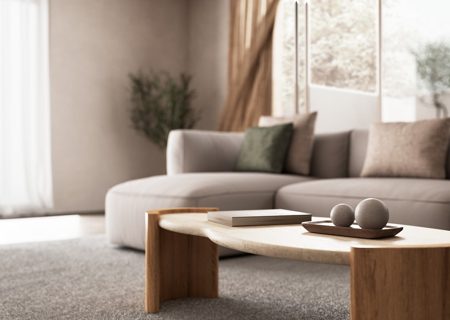 Mesa de centro natural/travertino.