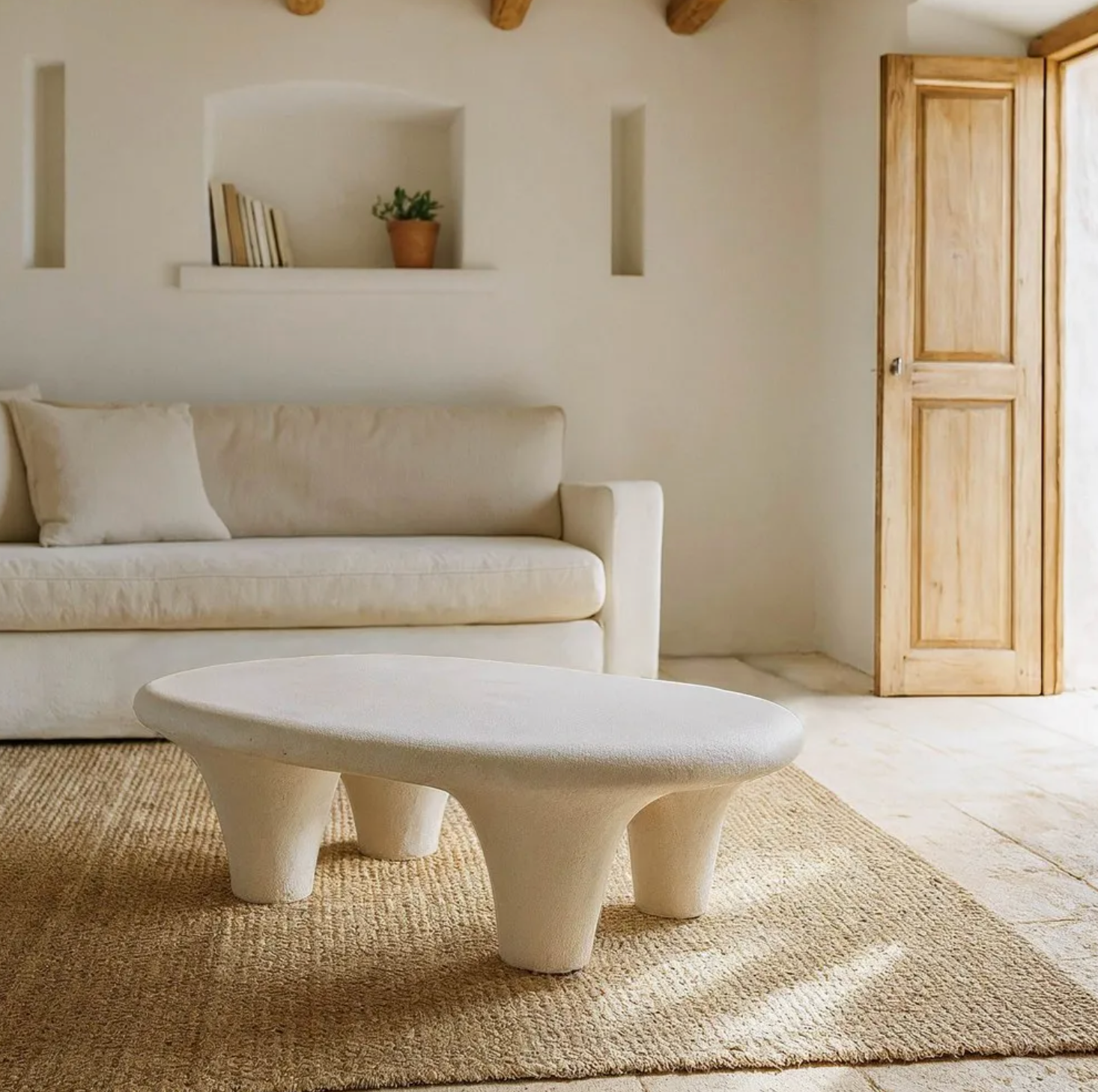 Mesa de centro en poli-resina blanca