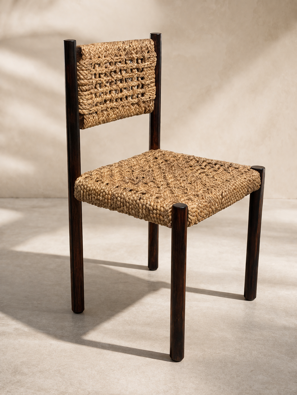 Set 6 Sillas de madera oscura con asiento trenzado