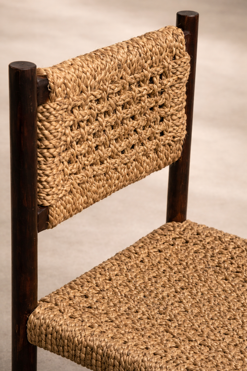 Set 6 Sillas de madera oscura con asiento trenzado