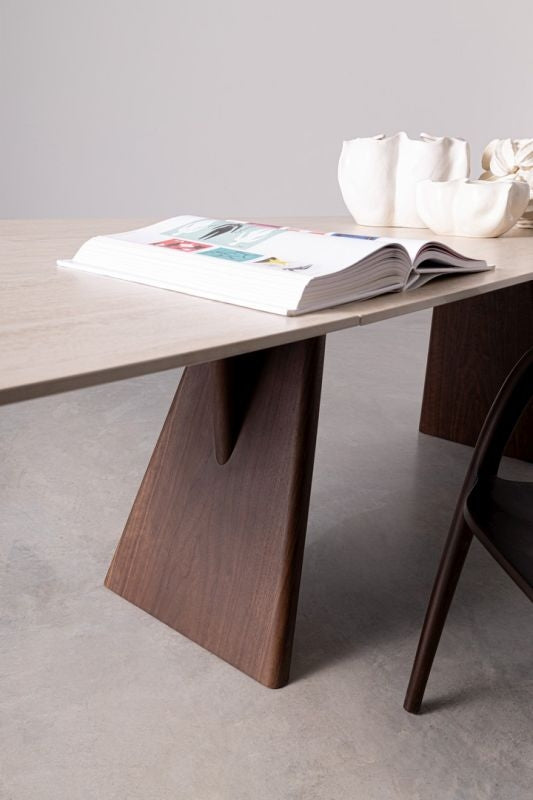 Mesa comedor extensible gres porcelánico / nogal 200-300cm