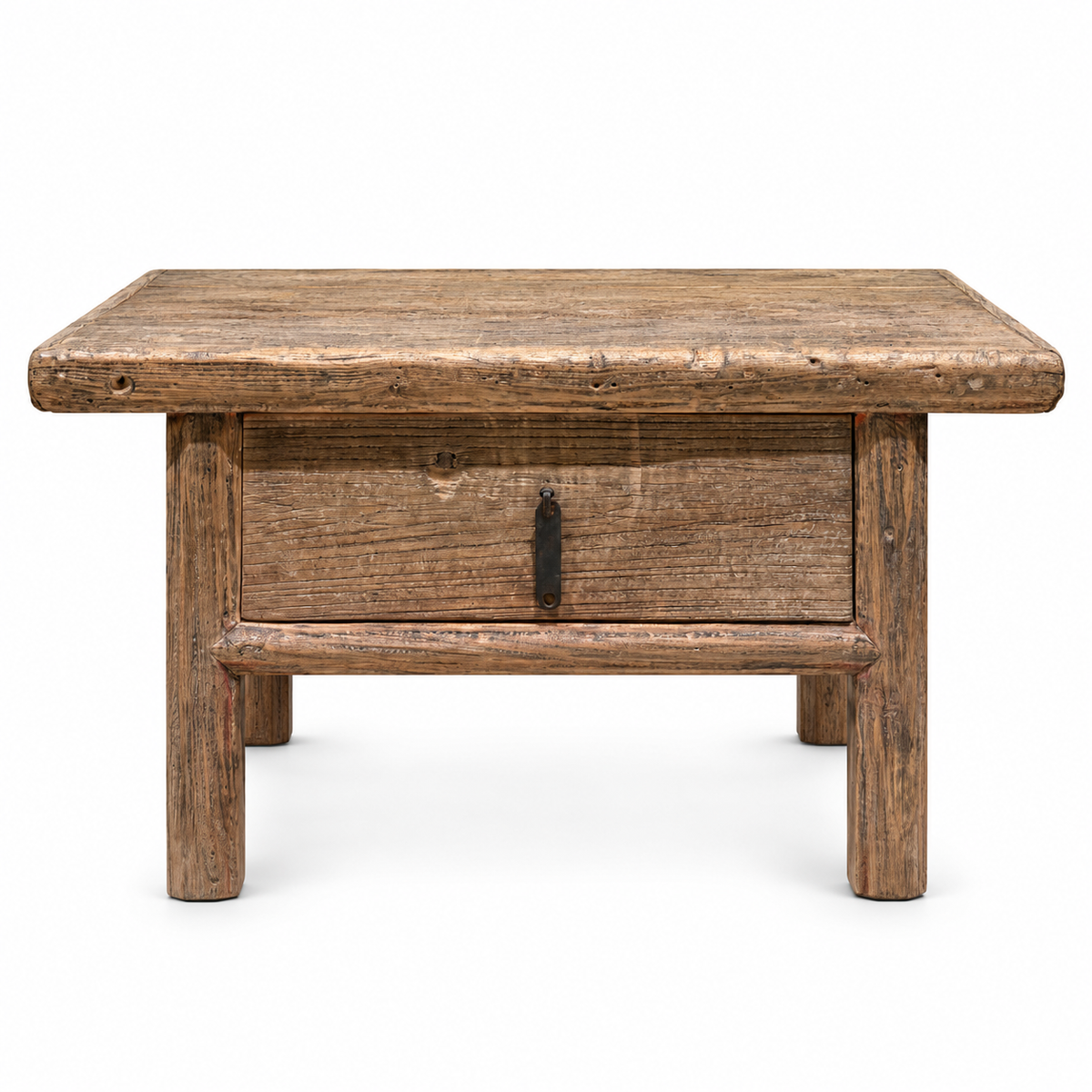 Mesita de noche antigua de madera de olmo