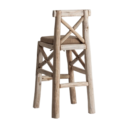 Taburete de madera rústico.