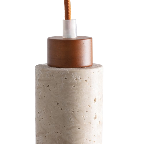 Lámpara colgante de travertino y madera.