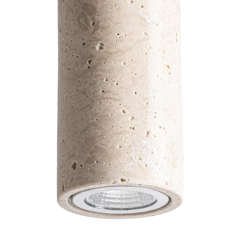 Lámpara colgante de travertino y madera.