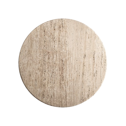 Mesa de comedor en travertino y madera de mango