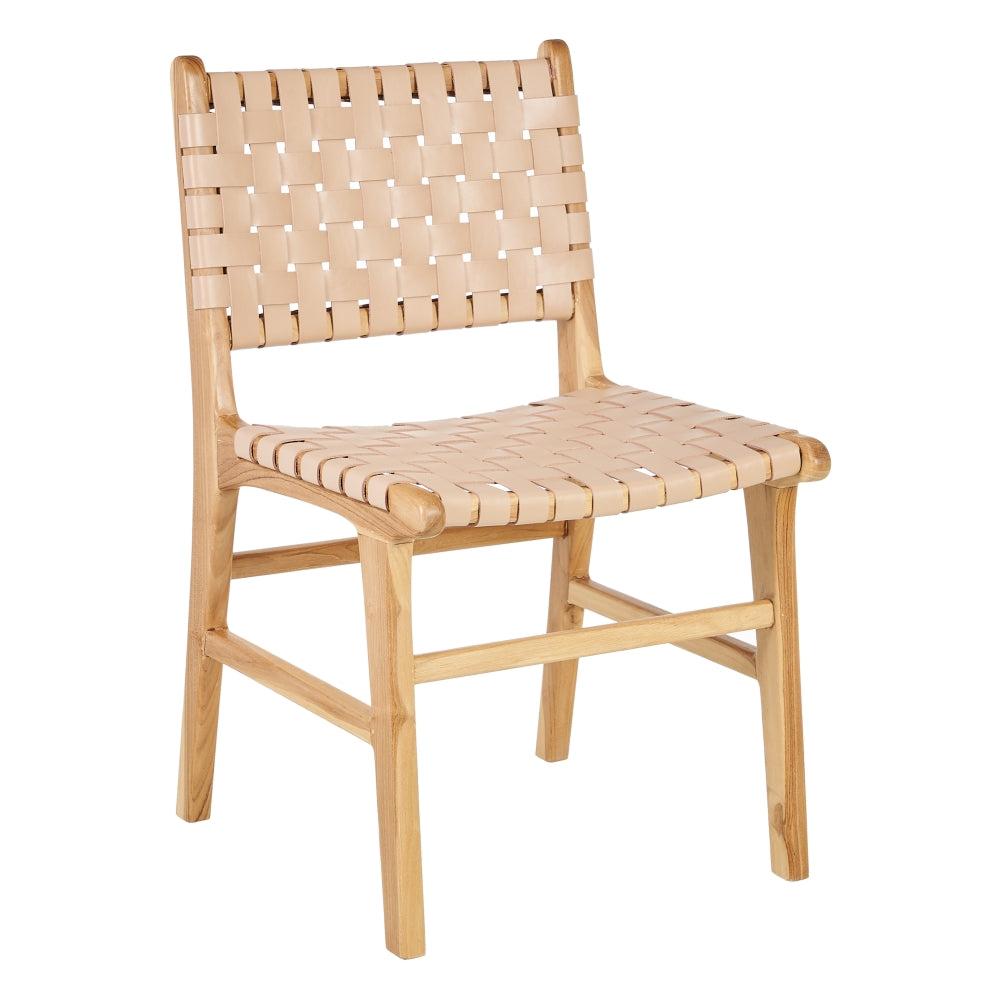 Silla de madera de teca y piel beige