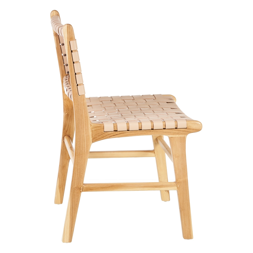 Silla de madera de teca y piel beige