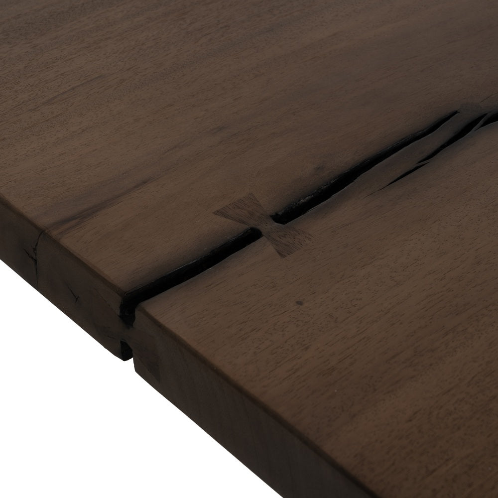 Mesa de comedor de madera de suar y patas de hierro