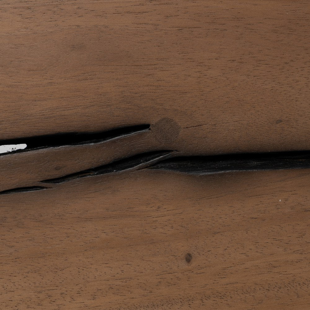 Mesa de comedor de madera de suar y patas de hierro