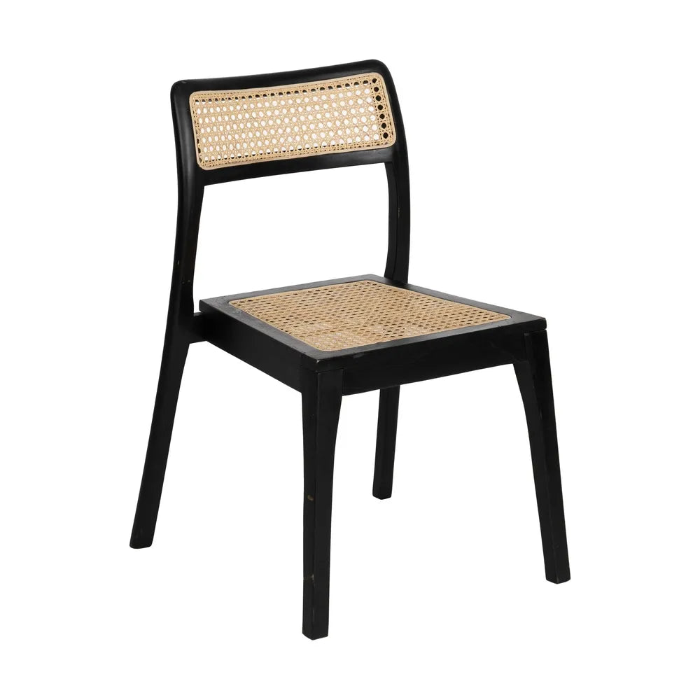 Silla de Madera Negra y Ratán Natural