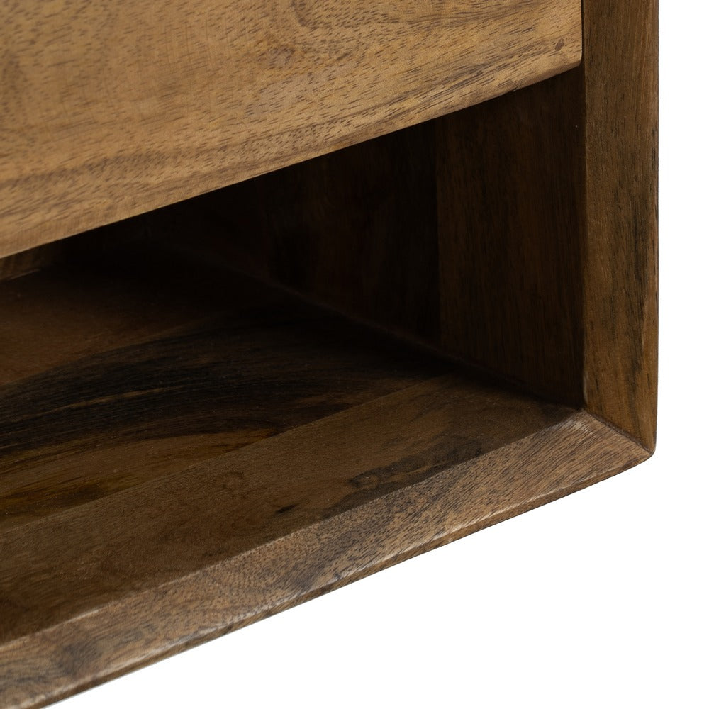 Mesita flotante de madera de mango con cajón.