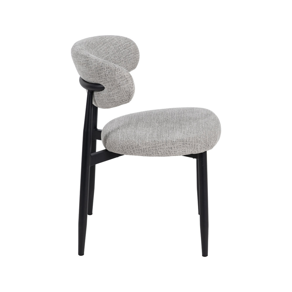 Silla tapizada gris con estructura metálica