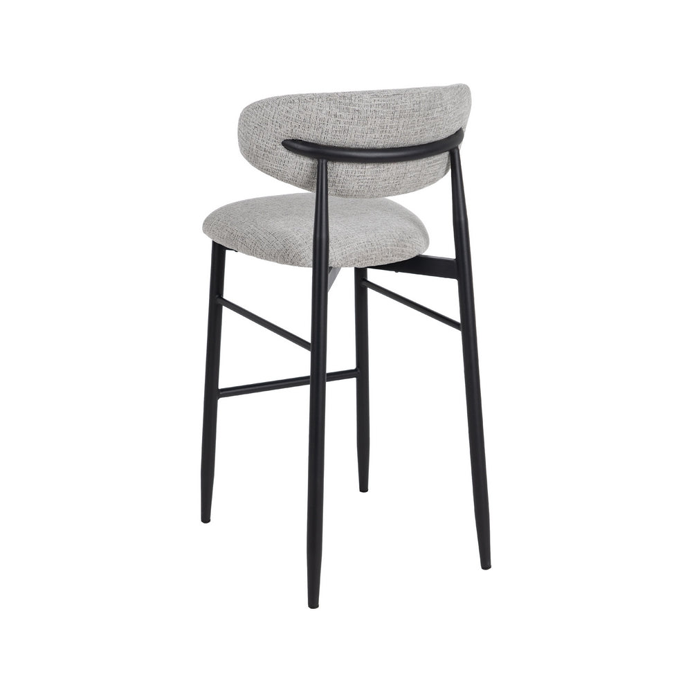 Taburete tapizado gris con estructura metálica