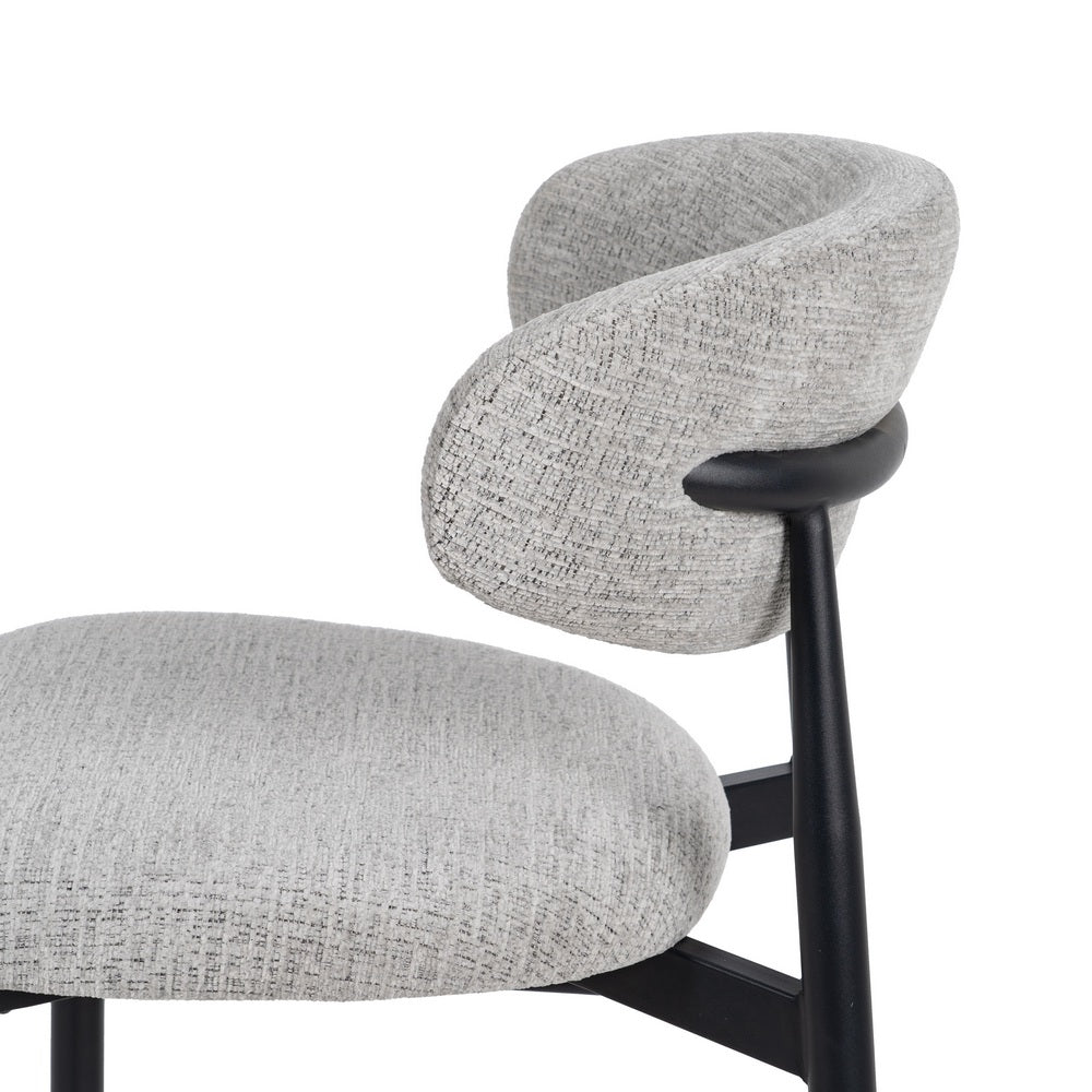 Taburete tapizado gris con estructura metálica