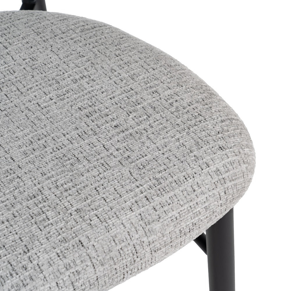 Taburete tapizado gris con estructura metálica