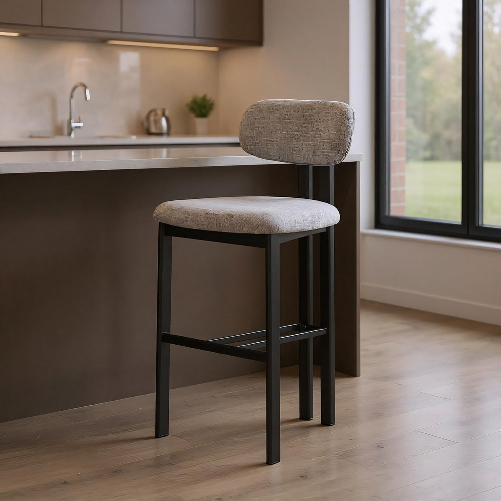 Taburete Alto en Metal y Tejido Gris