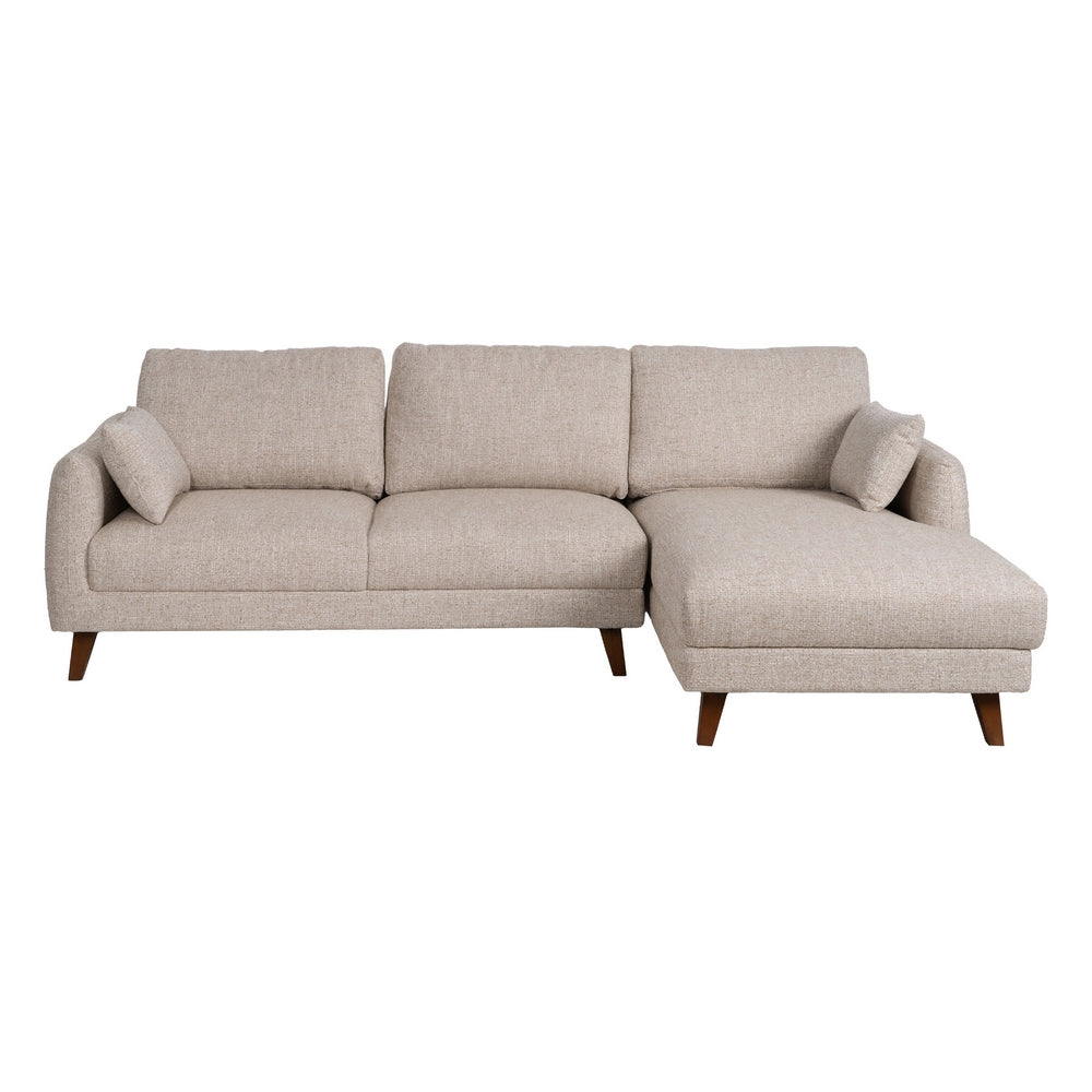 Sofá chaise longue beige en tejido y madera – 240 cm