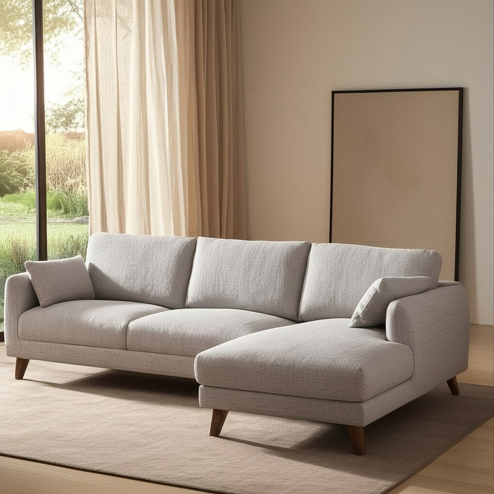 SOFÁ CHAISE LONGUE GRIS TEJIDO-MADERA
