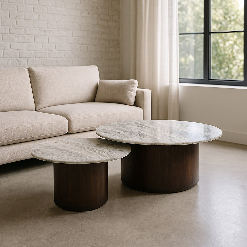 S/2 MESA CENTRO MADERA-MÁRMOL SALÓN