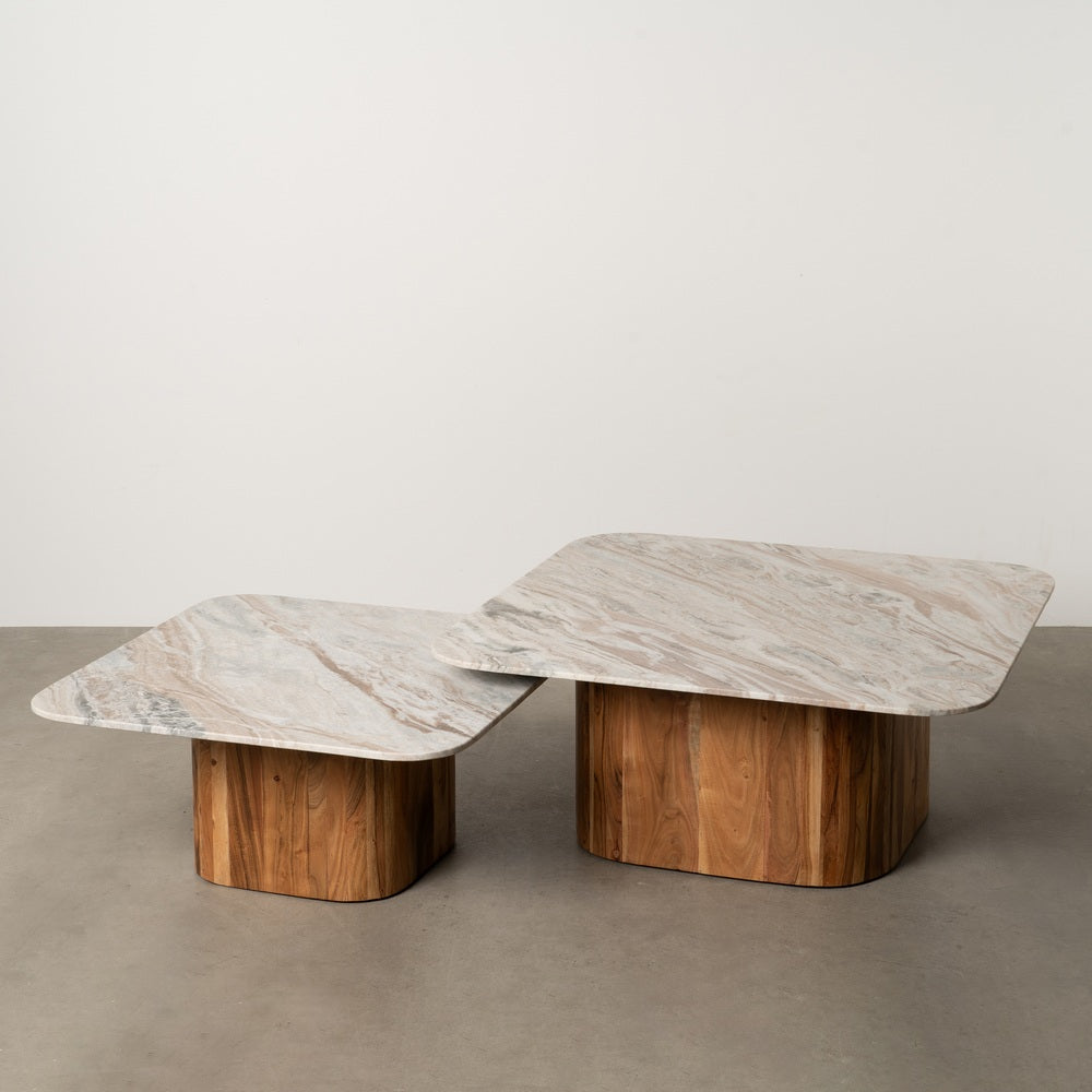S/2 MESA CENTRO MADERA-MÁRMOL SALÓN