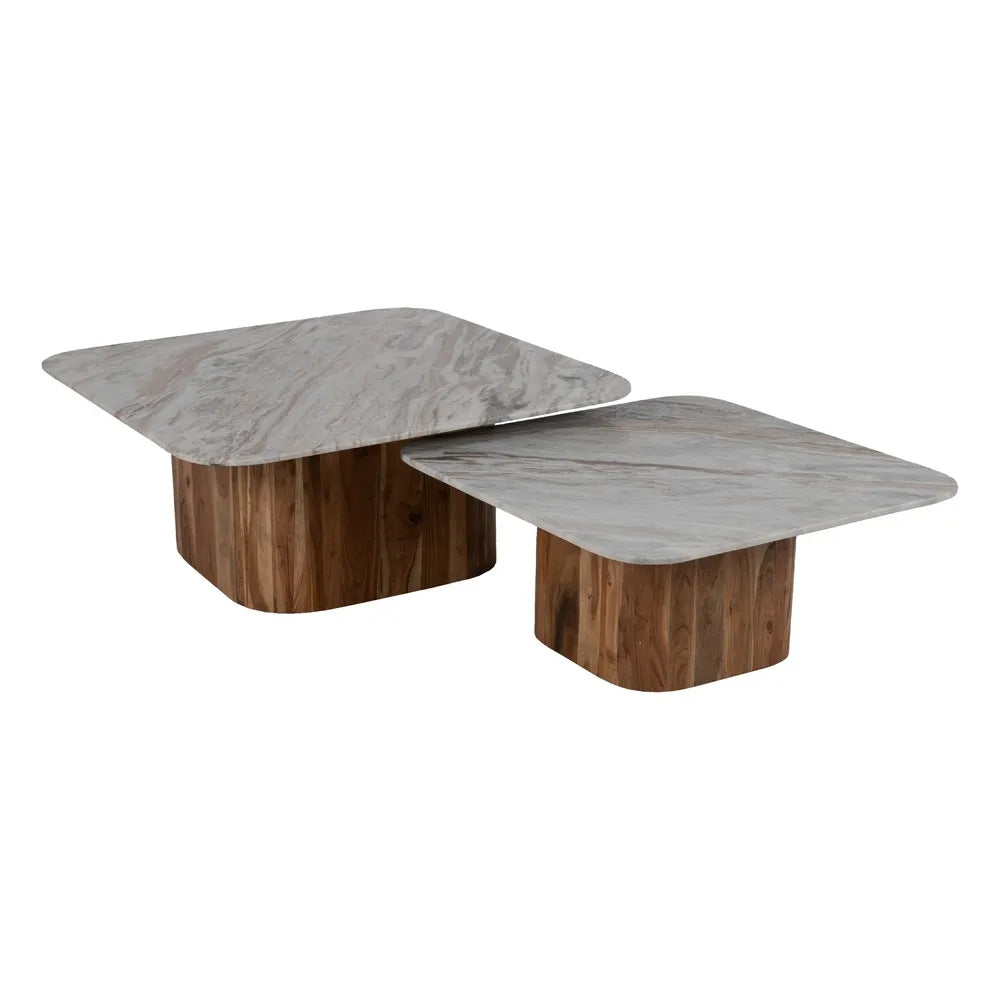 S/2 MESA CENTRO MADERA-MÁRMOL SALÓN