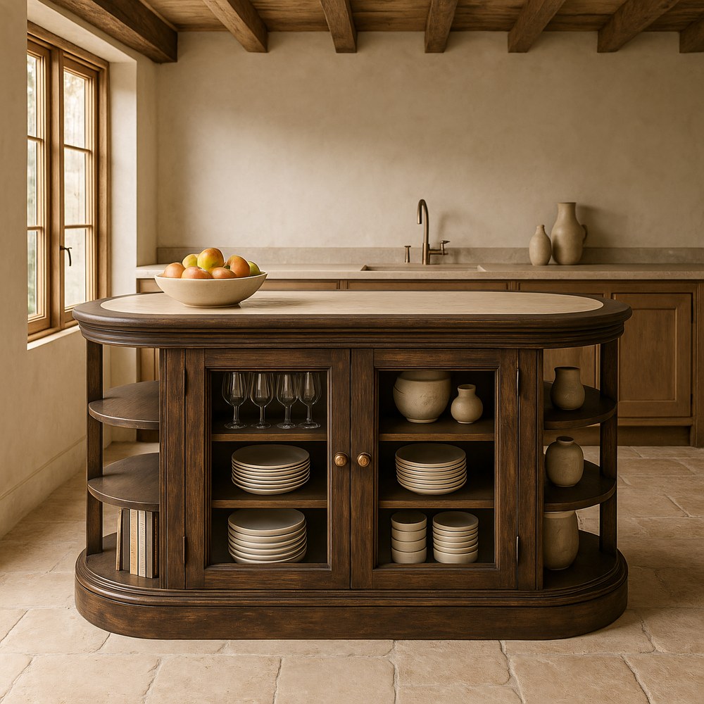 Aparador de cocina en madera de mango y mármol – 140 cm