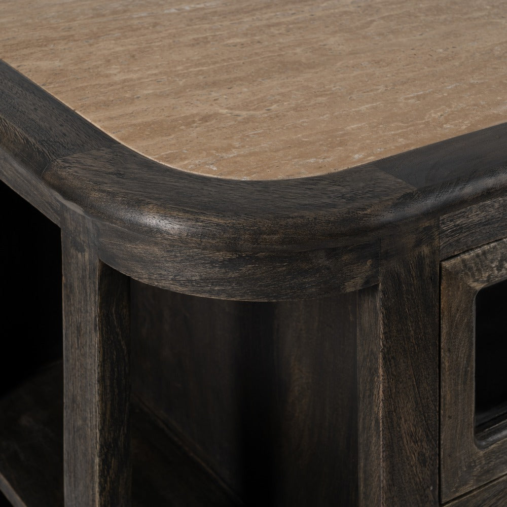 Aparador de cocina en madera de mango y mármol – 155 cm