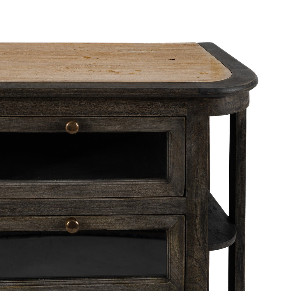 Aparador de cocina en madera de mango y mármol – 155 cm
