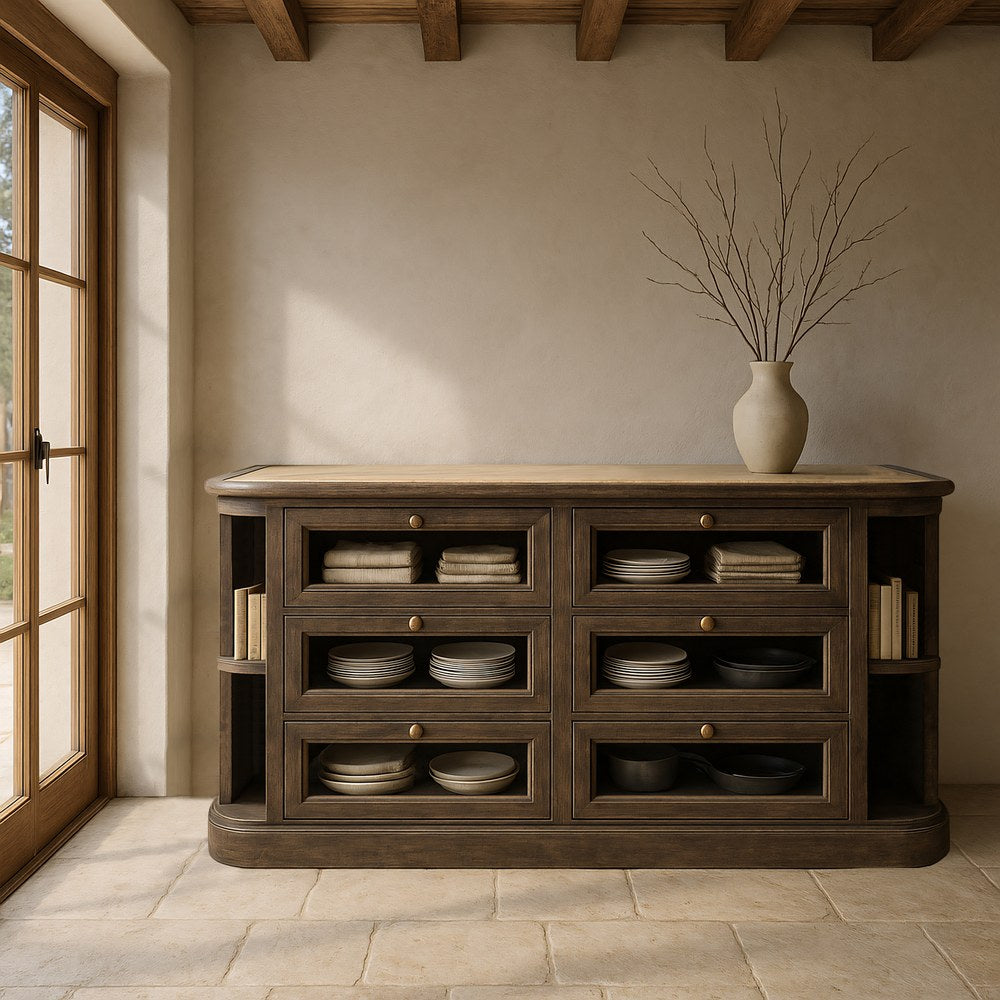 Aparador de cocina en madera de mango y mármol – 155 cm