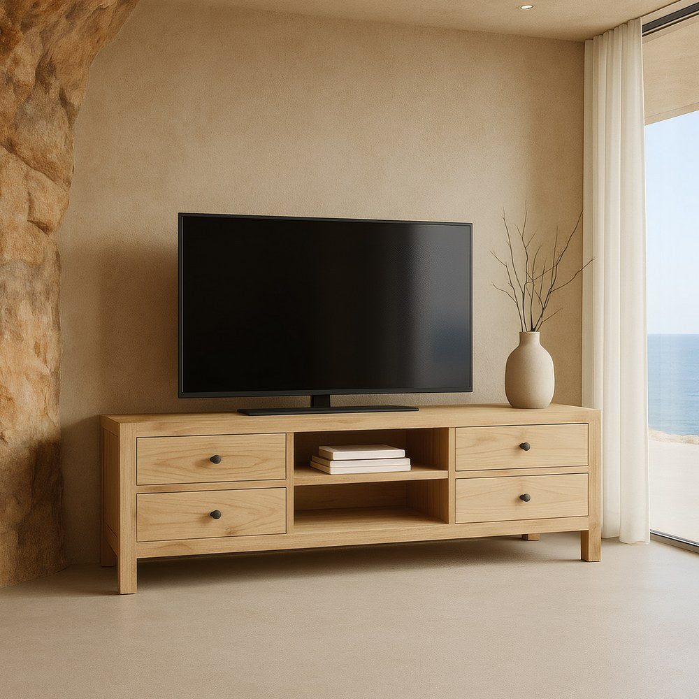 Mueble TV de madera de mindi natural – 150 cm