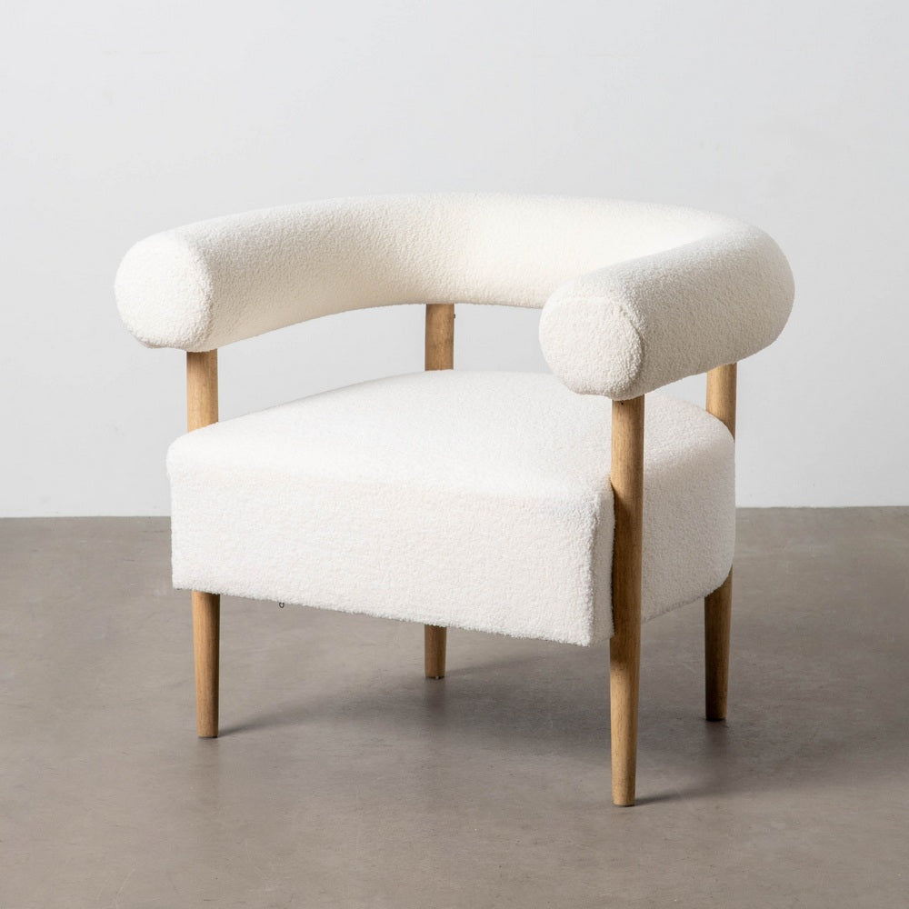 Sillón de salón en tejido beige y madera