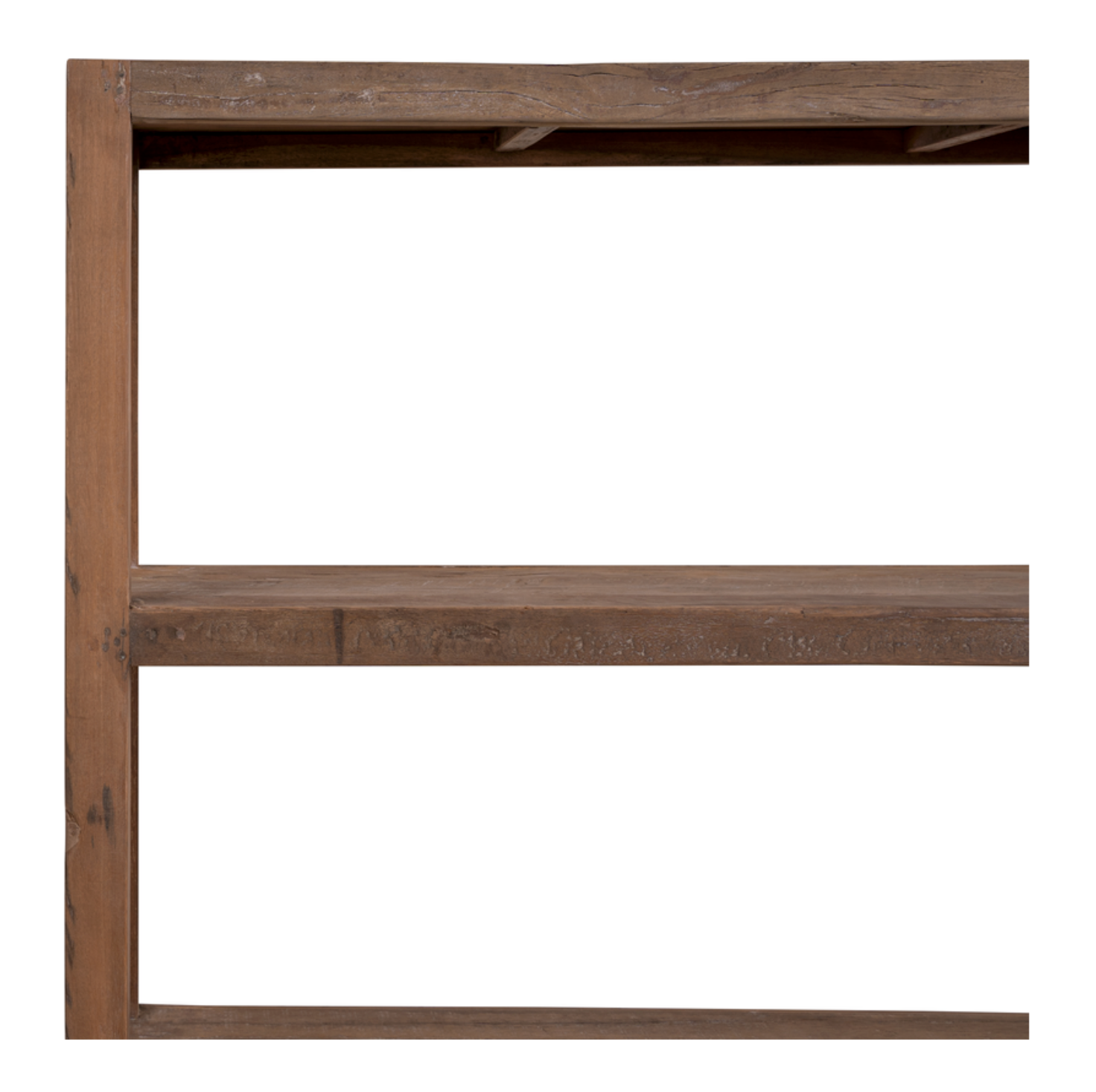 Estantería industrial de madera maciza con ruedas.