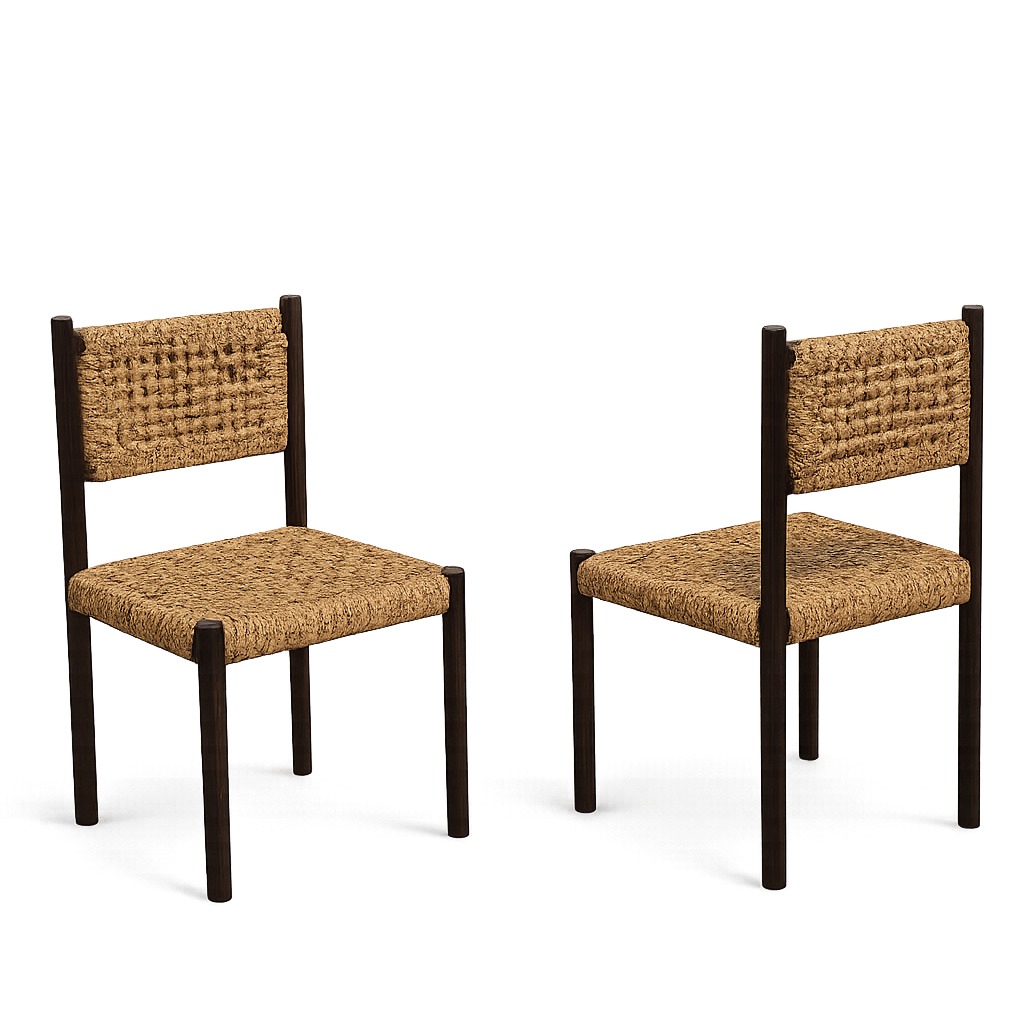 Set 6 Sillas de madera oscura con asiento trenzado